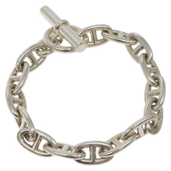HERMES Chene Dunkle GM Bracelet Ag925 15 Links Silver Auth PP604M - Picture 1 of 5